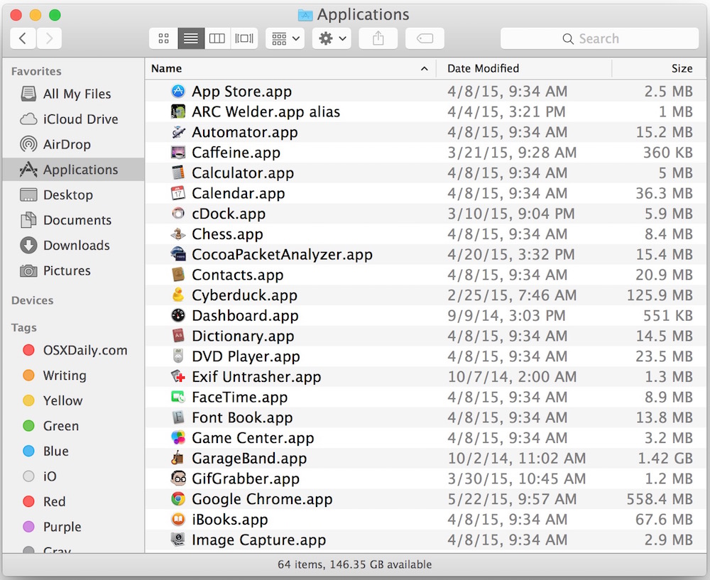 See All Applications on a Mac in Applications folder of OS X