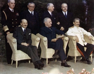 Attlee, Truman and Stalin at the Potsdam Conference. Wikimedia Commons: U.S. National Archives 