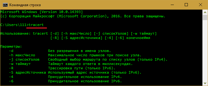 Ключи запуска Tracert.