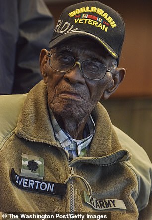 Pictured April 8, Overton was the third oldest man on the planet at 112 years old
