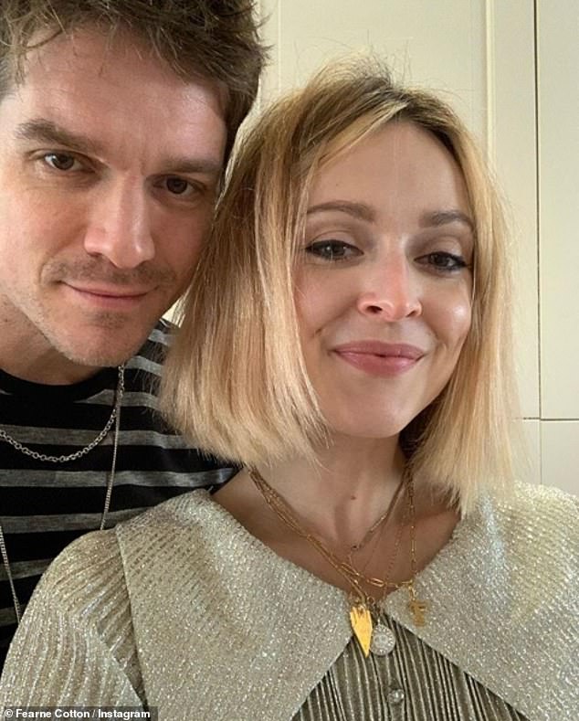 Family time: In the lead up to Christmas, Fearne shared glimpses of her idyllic family break to Finland with her social media followers (pictured with her husband Jesse Wood, 43)