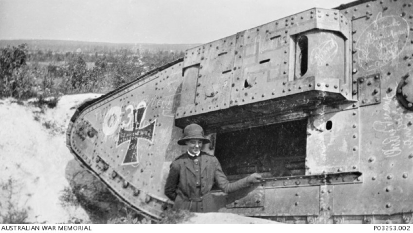 A British Mk IV Female tank%2C that had been captured by the Germans and then%2C as seen here%2C recaptured %28Small%29.jpg