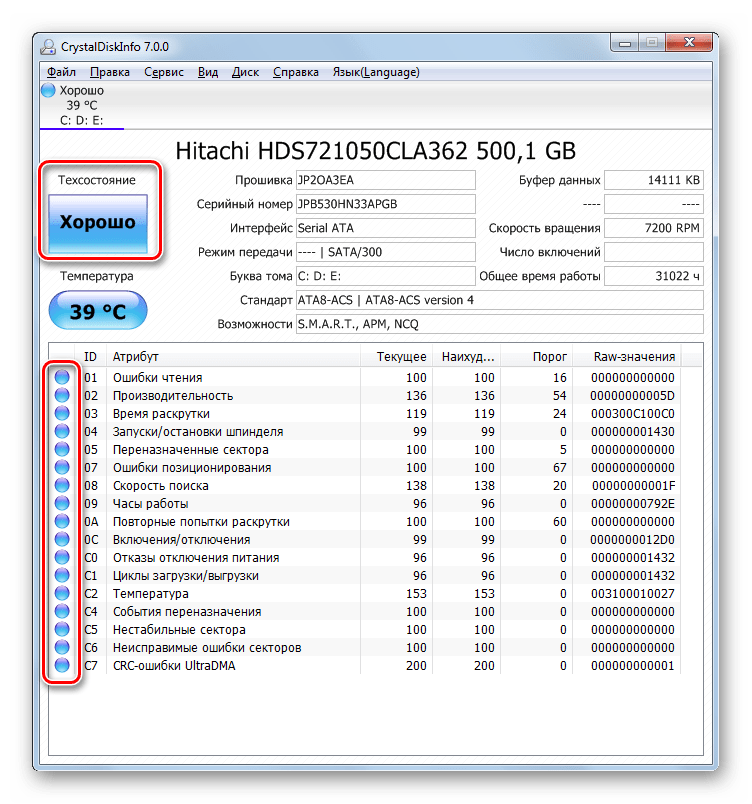 Состояние диска в операционной системе Windows 7