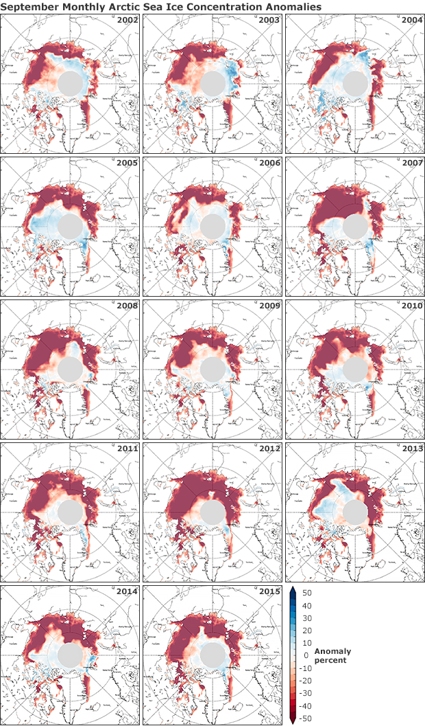 Sea ice extent maps 2004-2012