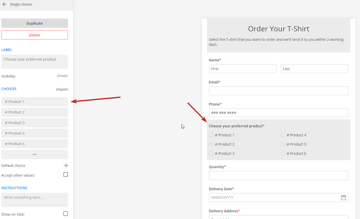 123formbuilder order form items