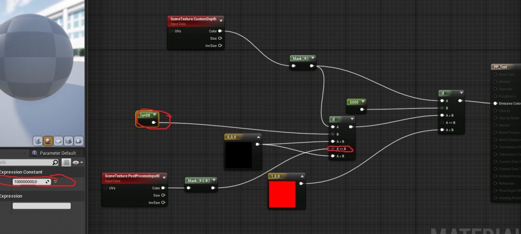 Scene with use of Custom Depth Stencil Material Expressions