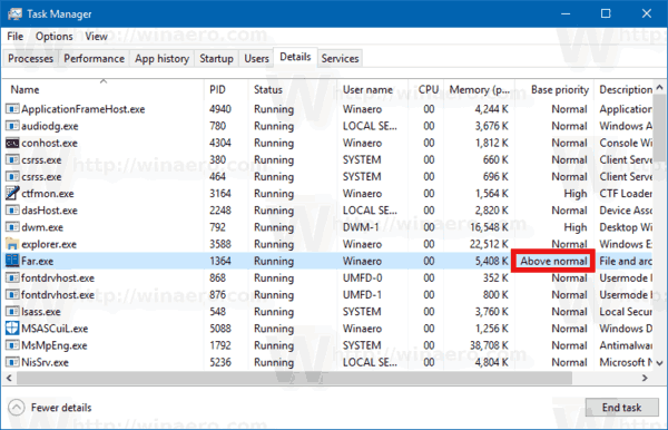 Windows 10 Process Priority Changed