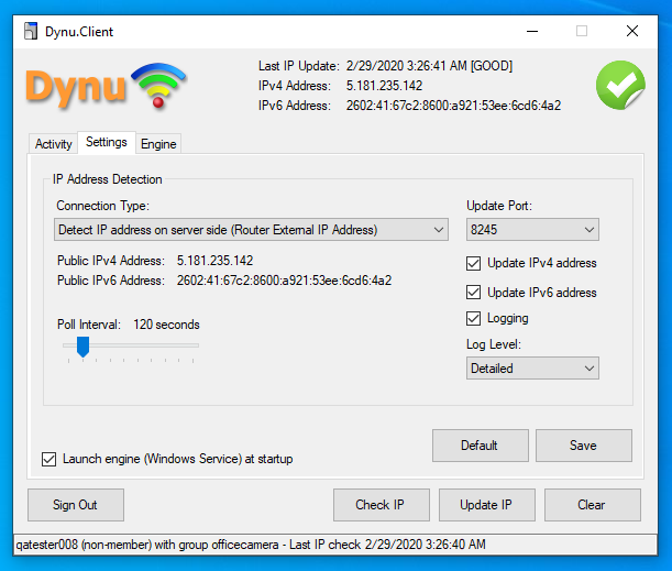 Dynu IP Update Client Connection Type