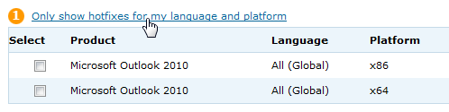 Request the correct hotfix for your Office language and platform